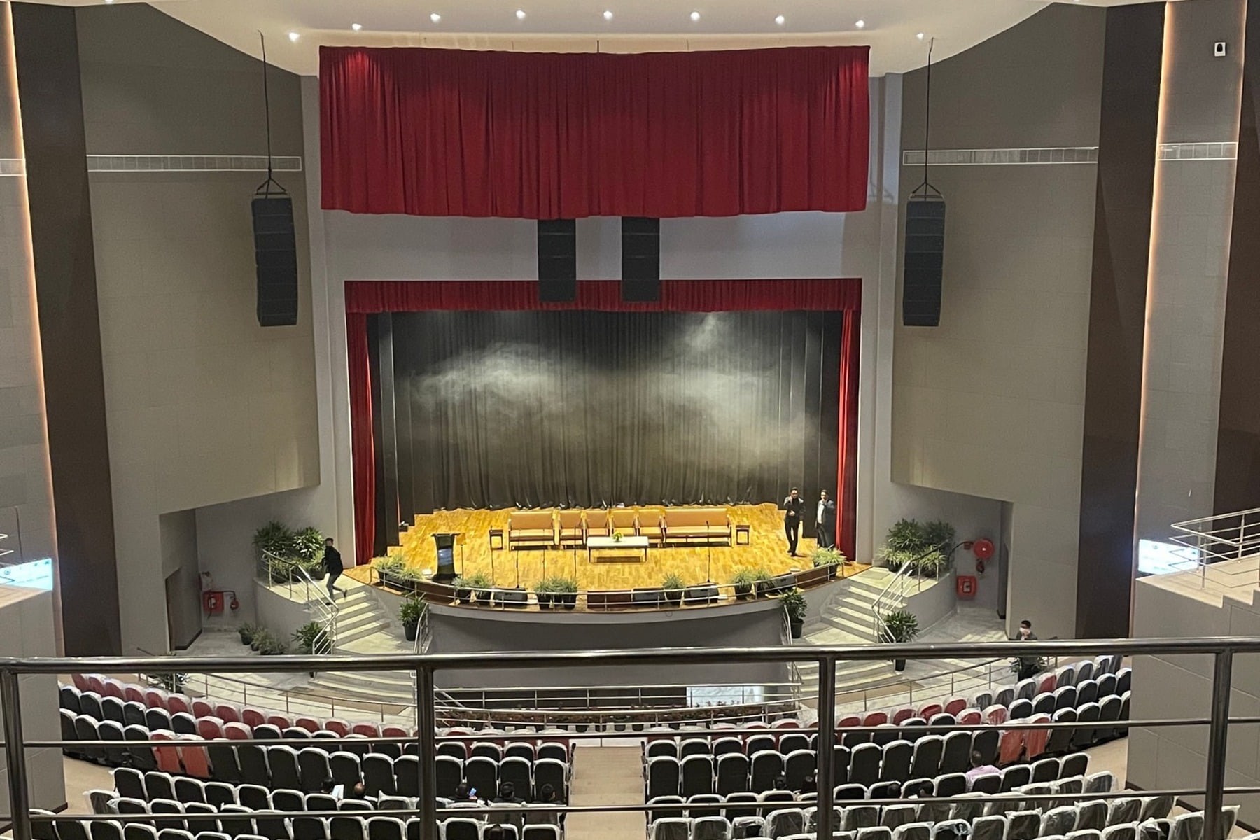 Capital Cultural Hall, Kohima — an 1,800-seat civic auditorium delivered by TechnoGuru with line-array pro audio, a P3.9 LED video wall, DMX stage lighting and full acoustic treatment